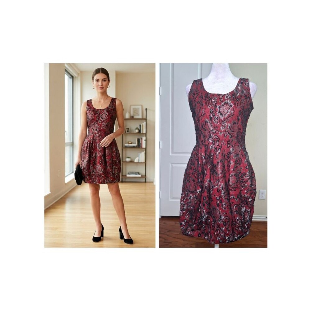 Metallic Floral Lace Overlay Bubble Cocktail Dress Red Black M Party Whimsigoth